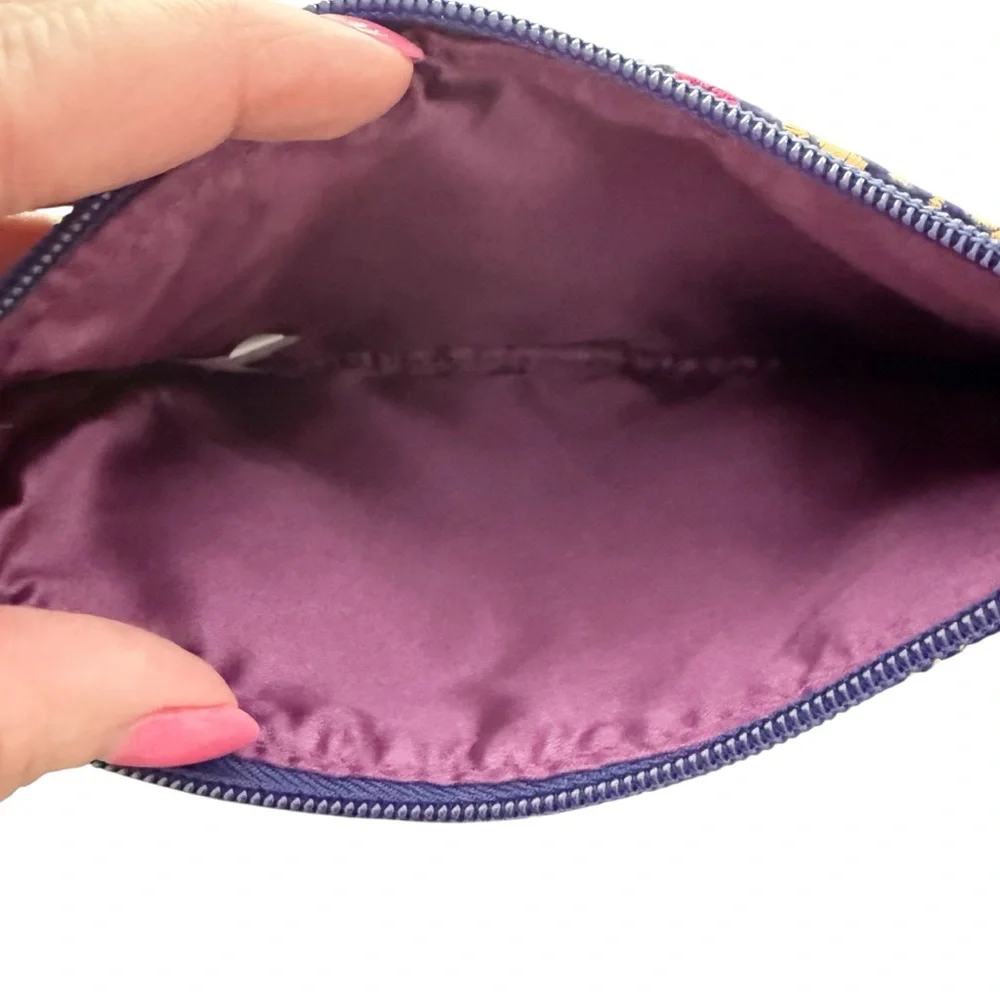 Disney Parks Pink Gold Stitched Mickey Mouse Blue Velvet Wristlet Bag 6.5X8